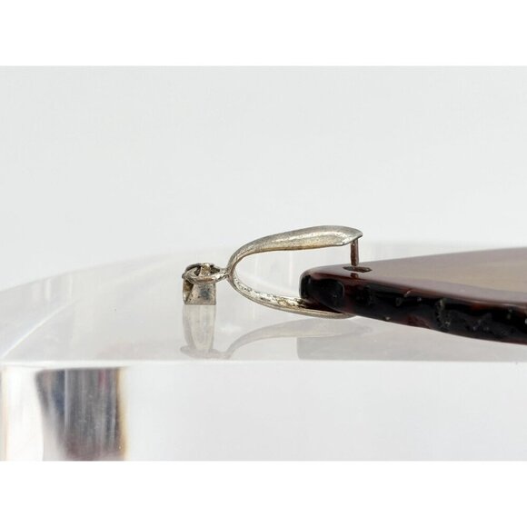 Brown Polished Agate Crystal Freeform Shaped Large Silver Toned Vintage Pendant - Picture 6 of 10
